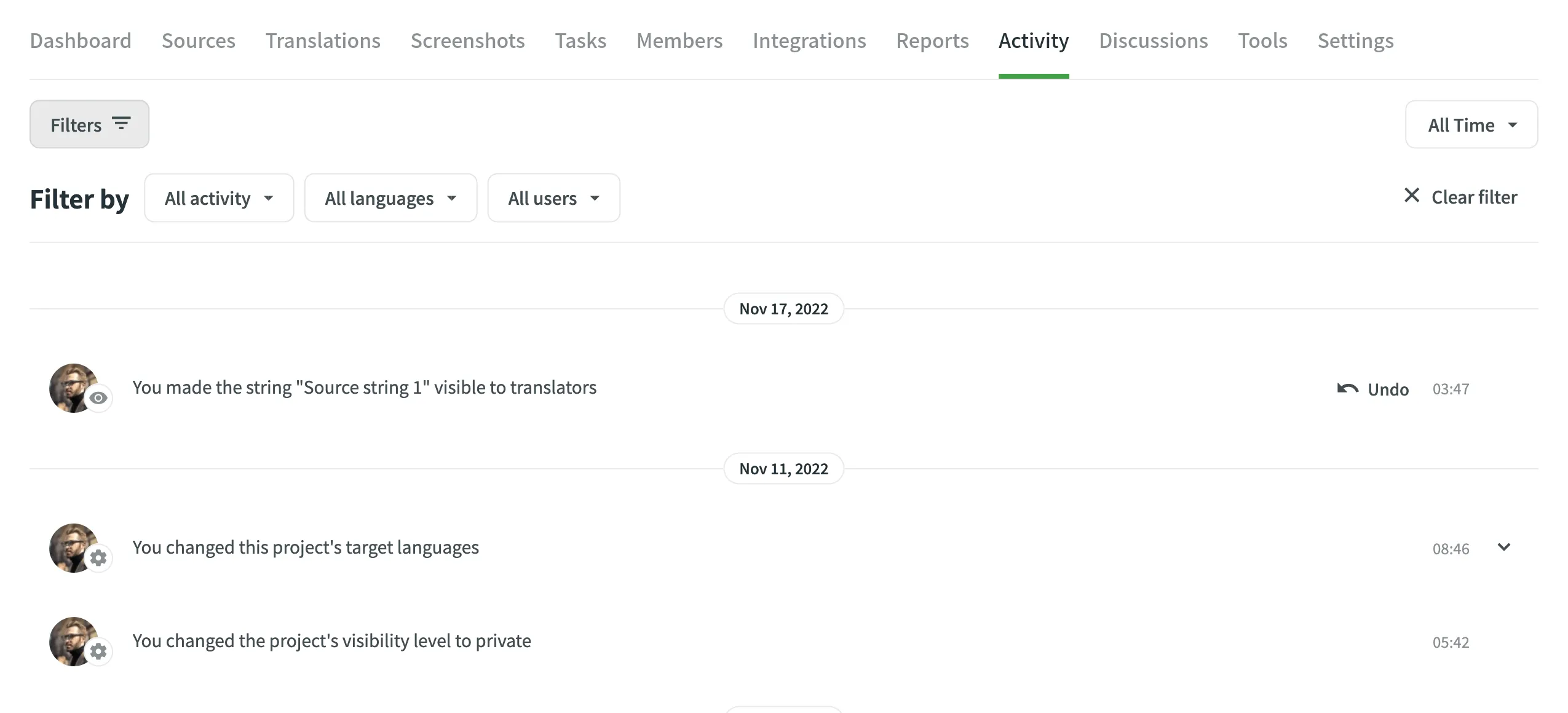 Filter Activity Records