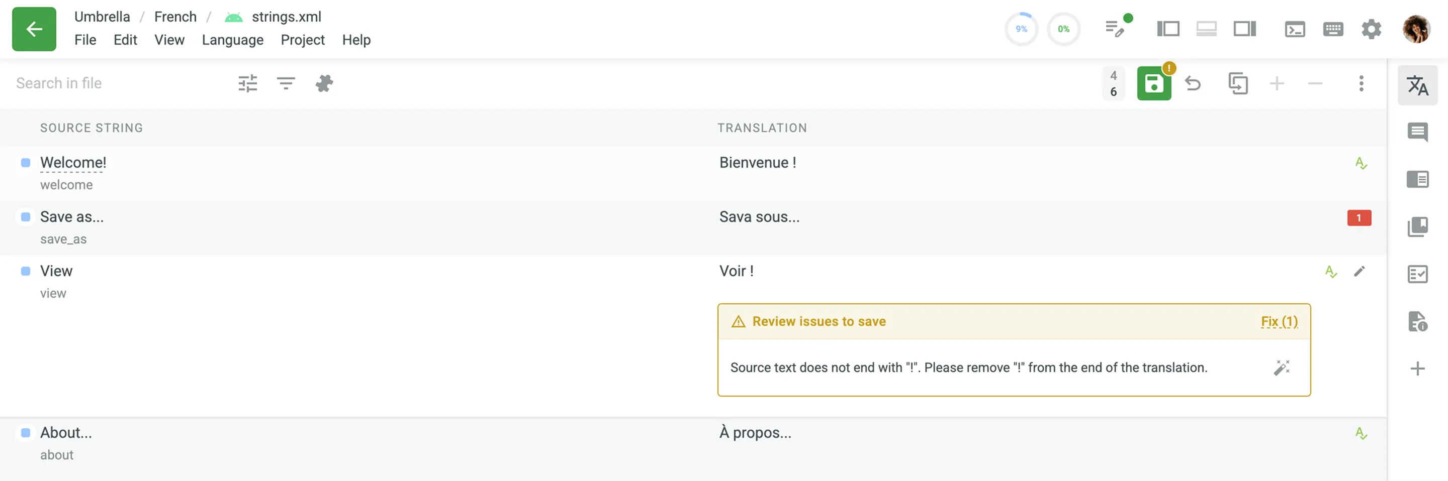 Inline-Banner für QA-Probleme